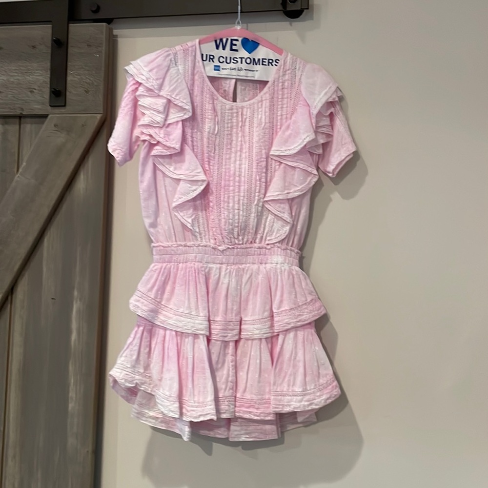 Loveshack Fancy Natasha Ruffled Sleeve Tie Dye Mini Dress.